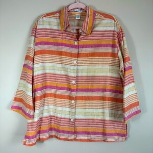 REBECCA MALONE Multicolor Buttons down Blouse  3/4 Sleeves 100% Cotton SZ/1X